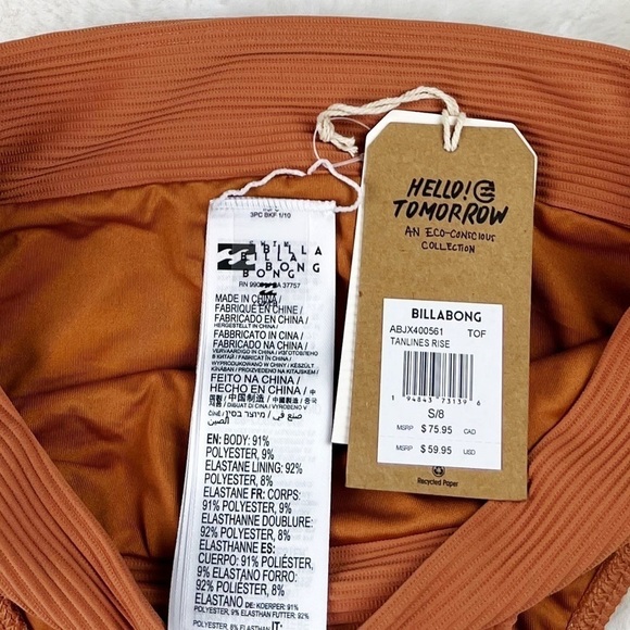 NWT Billabong Tanlines Rise Ribbed High-Waisted Bikini Bottoms in Toffee - Picture 7 of 7